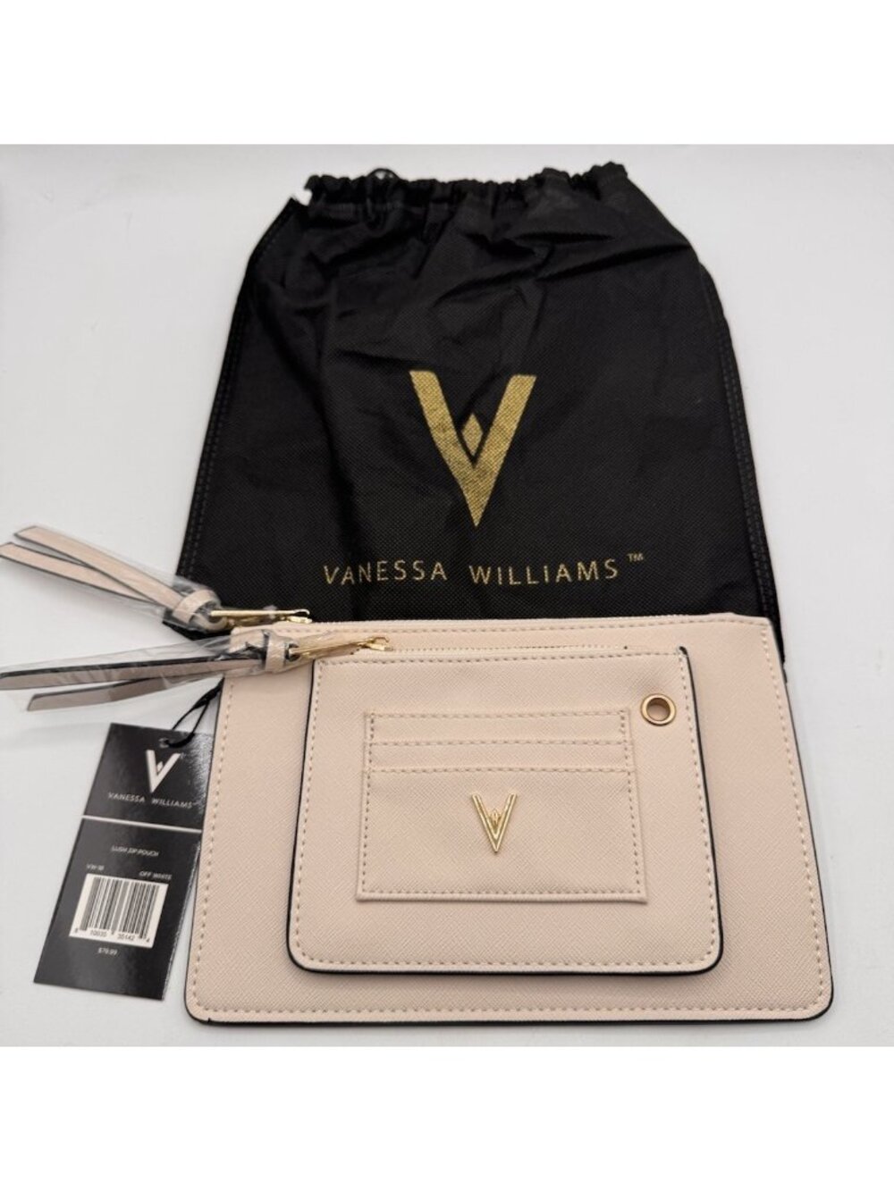 Vanessa Williams Lush Zip Pouch With Detachable Coin Purse Off White Gold New